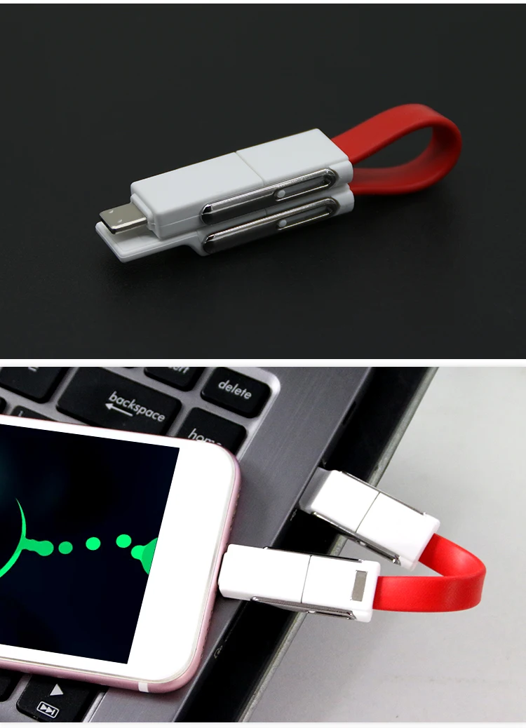 Portable Short 4 in 1 Magnetic Keychain USB Charging Cable for Android Micro USB, iPhone and USB-C - ANKUX.COM