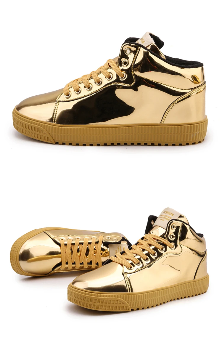 Golden Gold High Top Fashion Shoe Sneakers For Men,Gold Sneaker Men