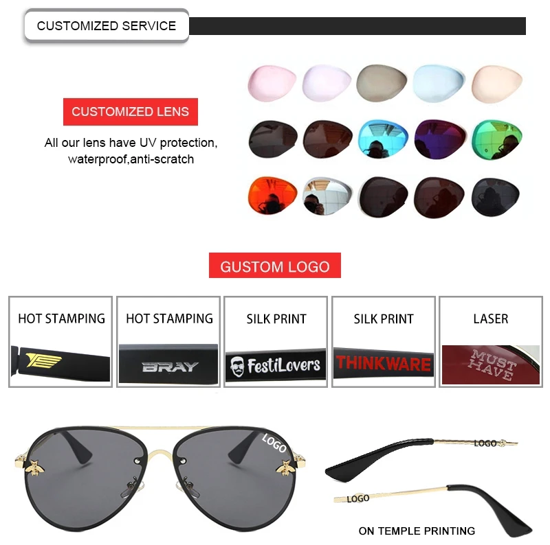 Lentes De Sol Classic Gold Bee Lens Metal Frame Glasses Women Pilot Sunglasses