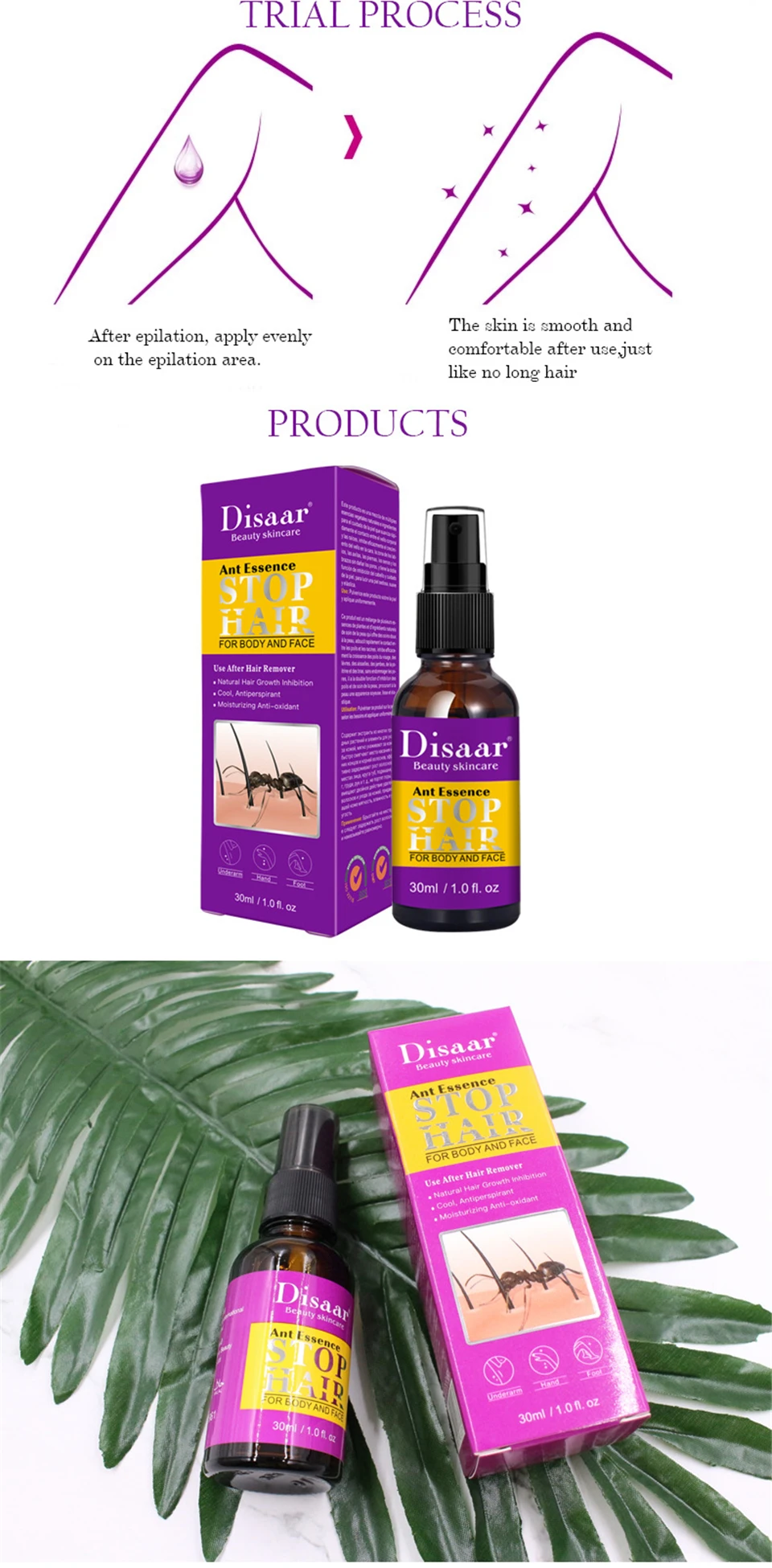 30ml Powerful Permanent Painless Hair Removal Spray Ant Oil Spray Stop Hair Growth Inhibitor