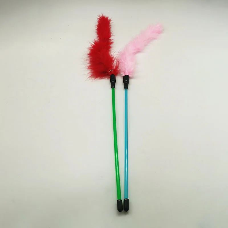 Cat playing with plush feather wand