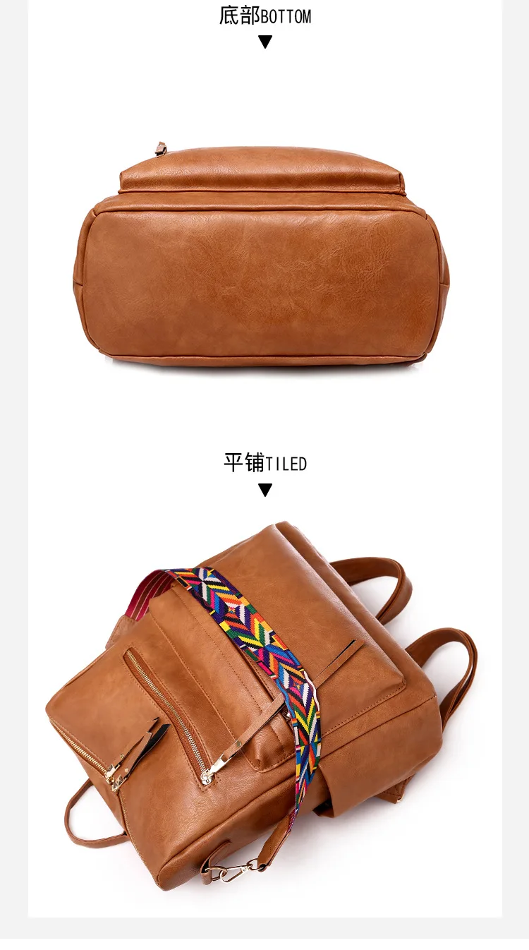 Women Retro Vegan Leather Backpack With Guitar Strap Backpack Travel