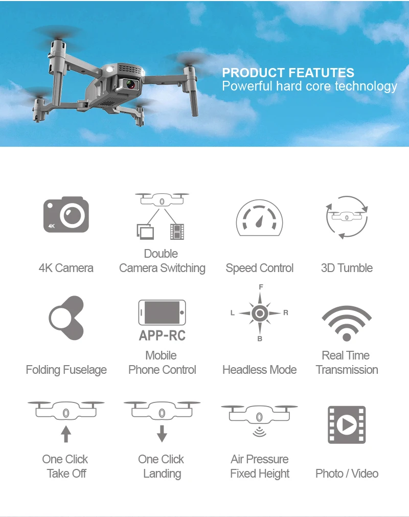 2020 New Drone Quadcopter GPS Drone Batteries Radio Control Toys R16 4K HD Aerial Drone With Camera
