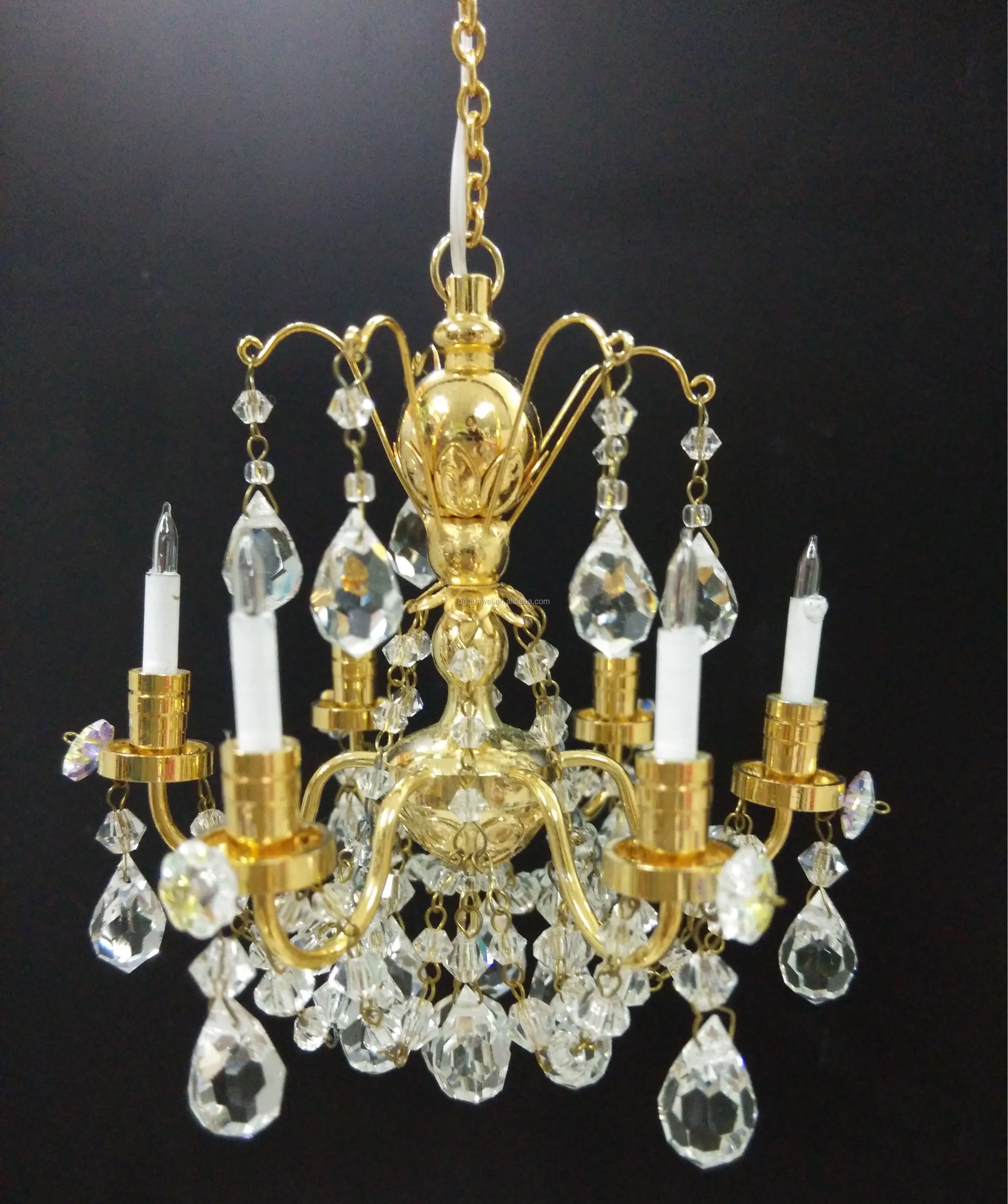 Dollhouse Miniature 6 Arm Chandelier Crystal Ceiling Lighting for Dolls Wireless LED lamp for Dolls House