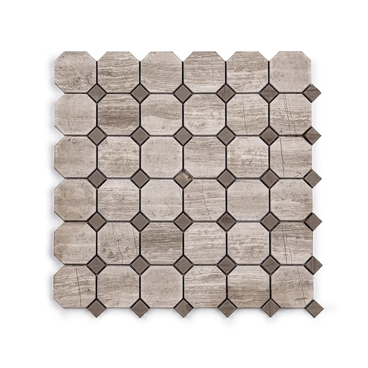 Moonight Classic Design Wooden Grey Athens Grey Octagon Stone Mosaic for Wall