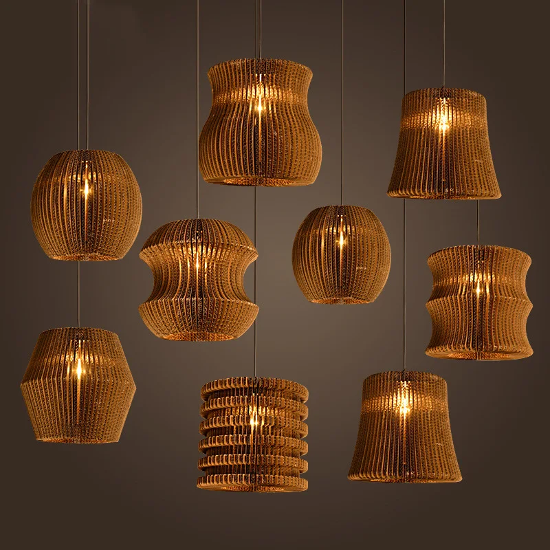 Japanese Style Chandelier Modern Cardboard Paper Pendant Light For