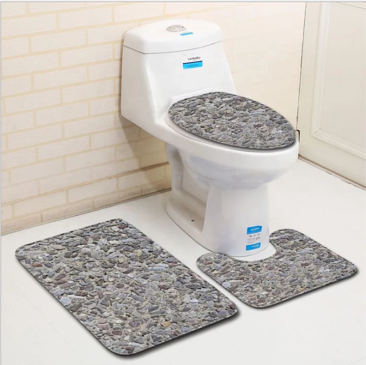 Carpet Set Bathroom 3d Stone Printing Nonslip Bath Mat Bathroom
