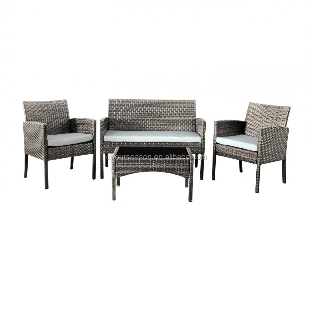 RATTAN GARDEN FURNITURE SET 4 PIECE CHAIRS SOFA TABLE OUTDOOR PATIO CONSERVATORY 