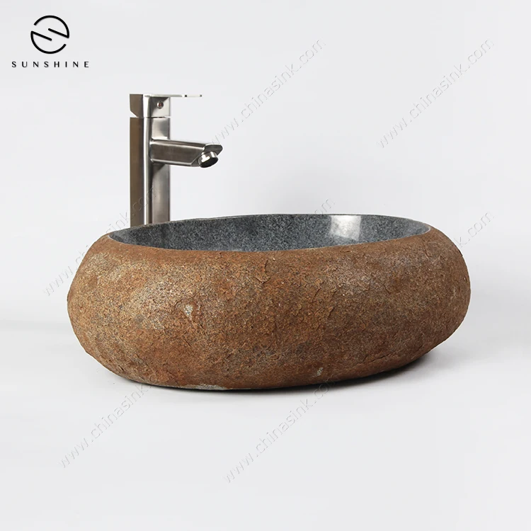 Archaizing Style Grey Granite Stone Oval Shape Table Top Wash Basin Lavabo