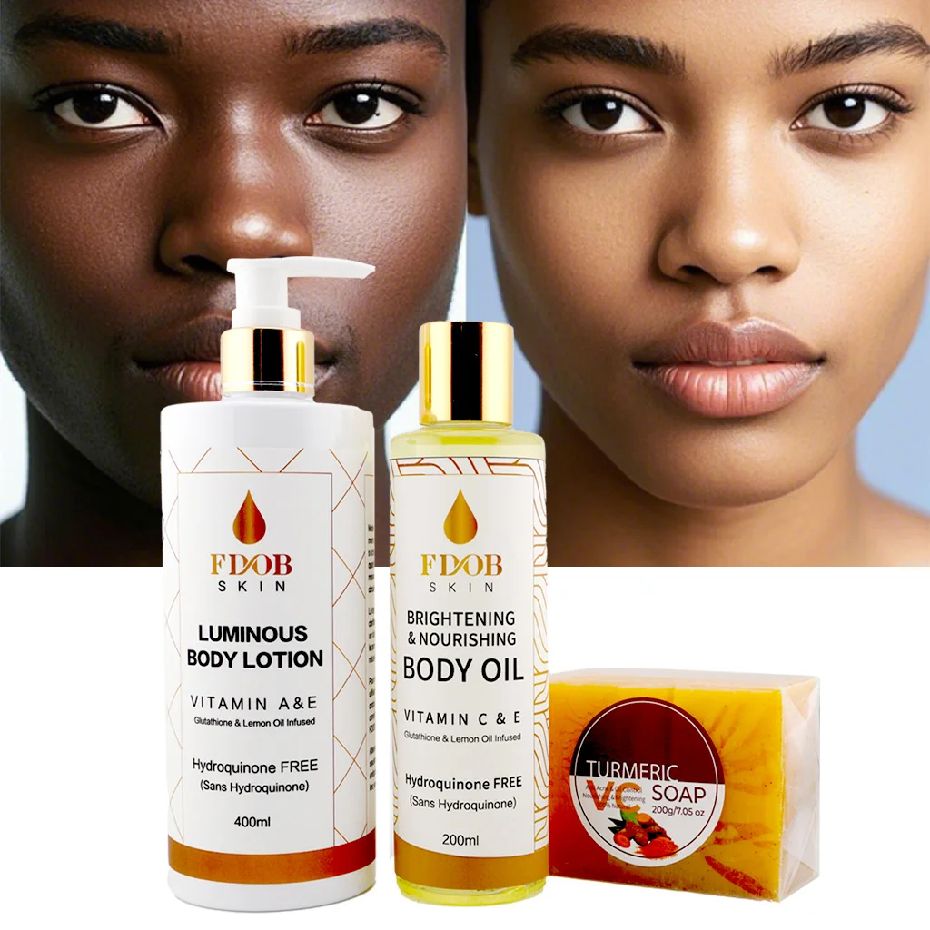 Wholesale Vitamin C Brightening Body Care Set 400ml Lotion 200ml Oil Turmeric Soap Hydroquinone-Free OEM Manufacturer