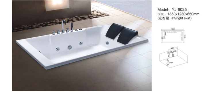 YJ6025 embedded Double bathtubs acrylic hot bath from Guangdong for  German Market