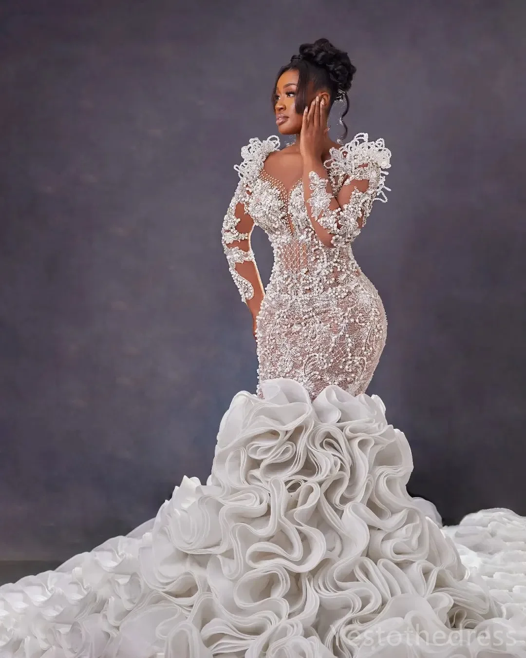 mermaid wedding dresses 2024 Veaul 2026 Sparkly High-end White Handmade Beading Sequins Wedding Dresses 2024 Trumpet Mermaid