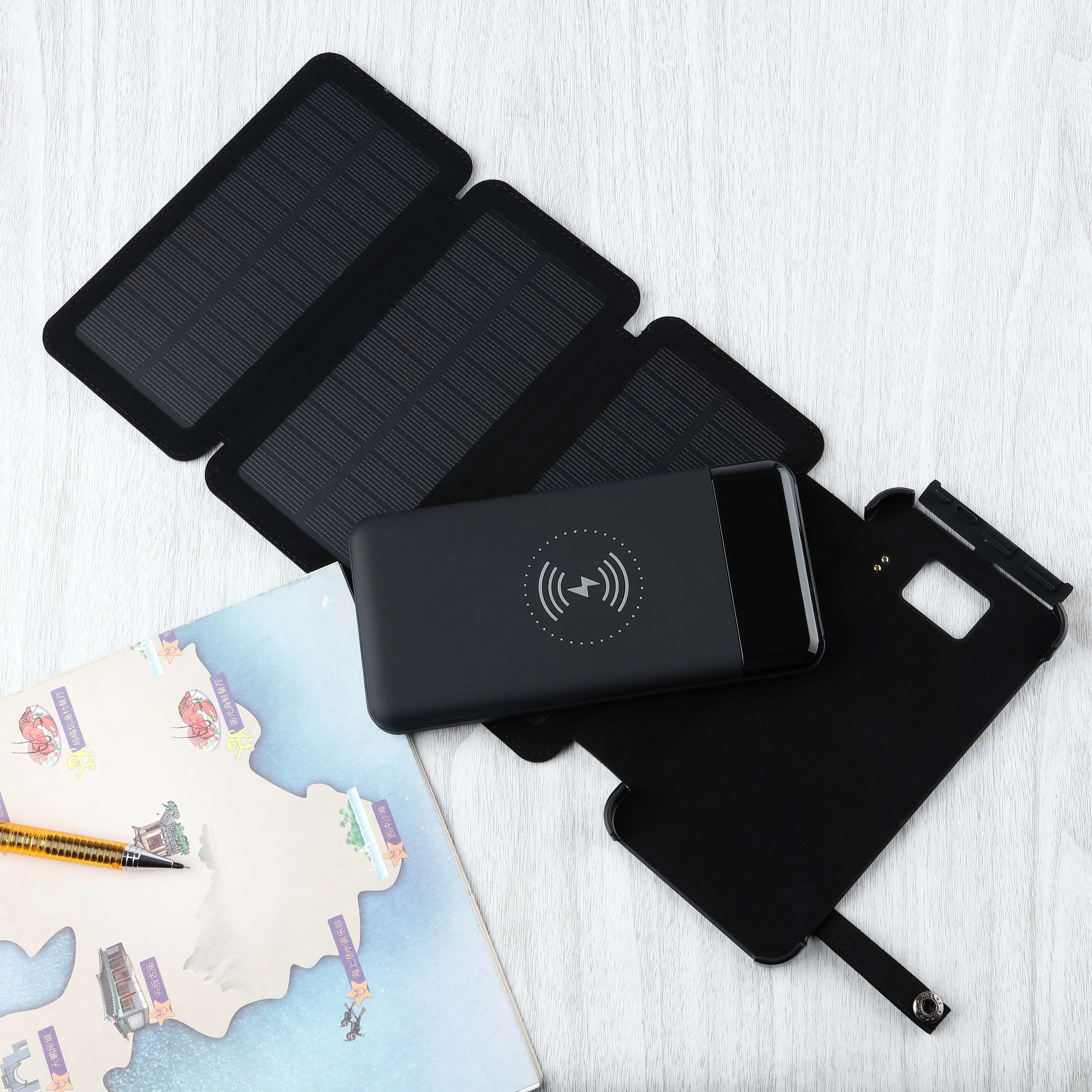 Detachable 10000 Mah Wireless Charger Solar Power Bank Banks Cell Phone Mobile Supply Foldable 8290