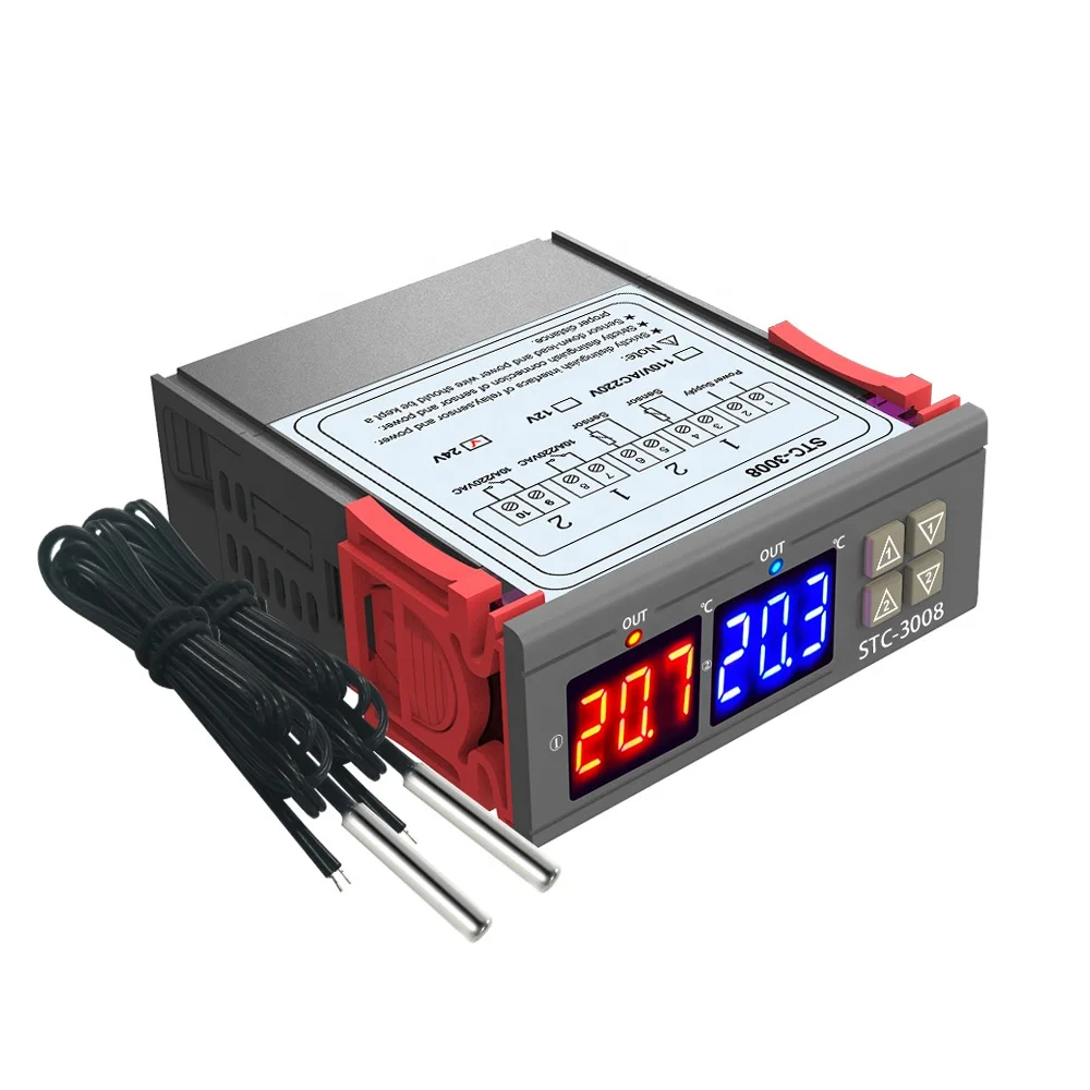 12V/24V/110V-220V Thermostat Dual LED Temperature Controller NTC Probe STC-3008