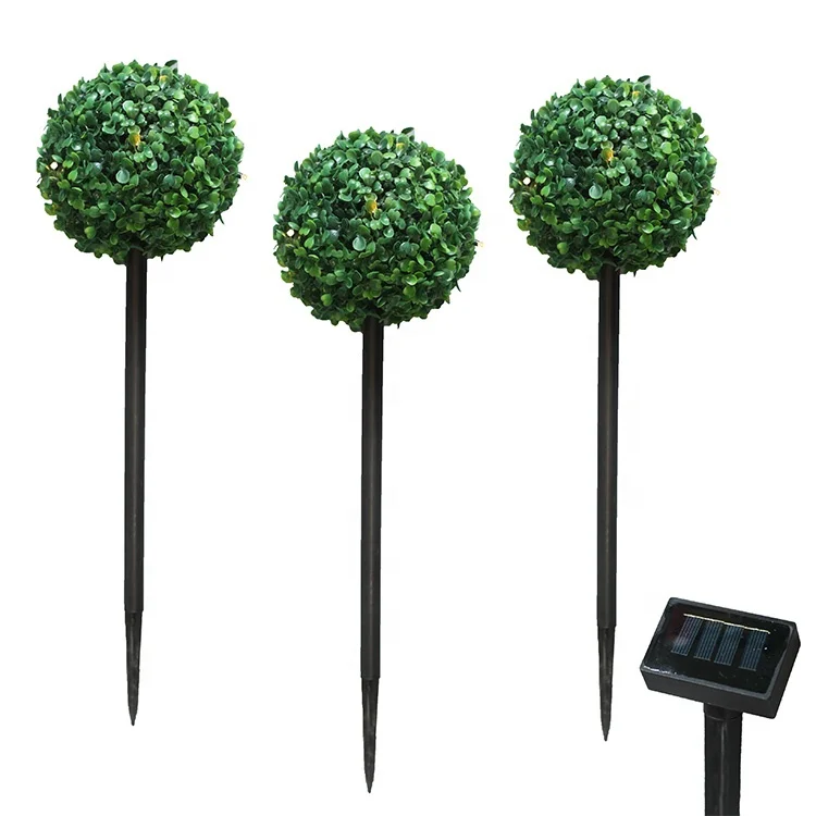 Newish S/4 dia14cm Waterproof Topiary Green Ball Stake Led Solar Light For Garden Decor