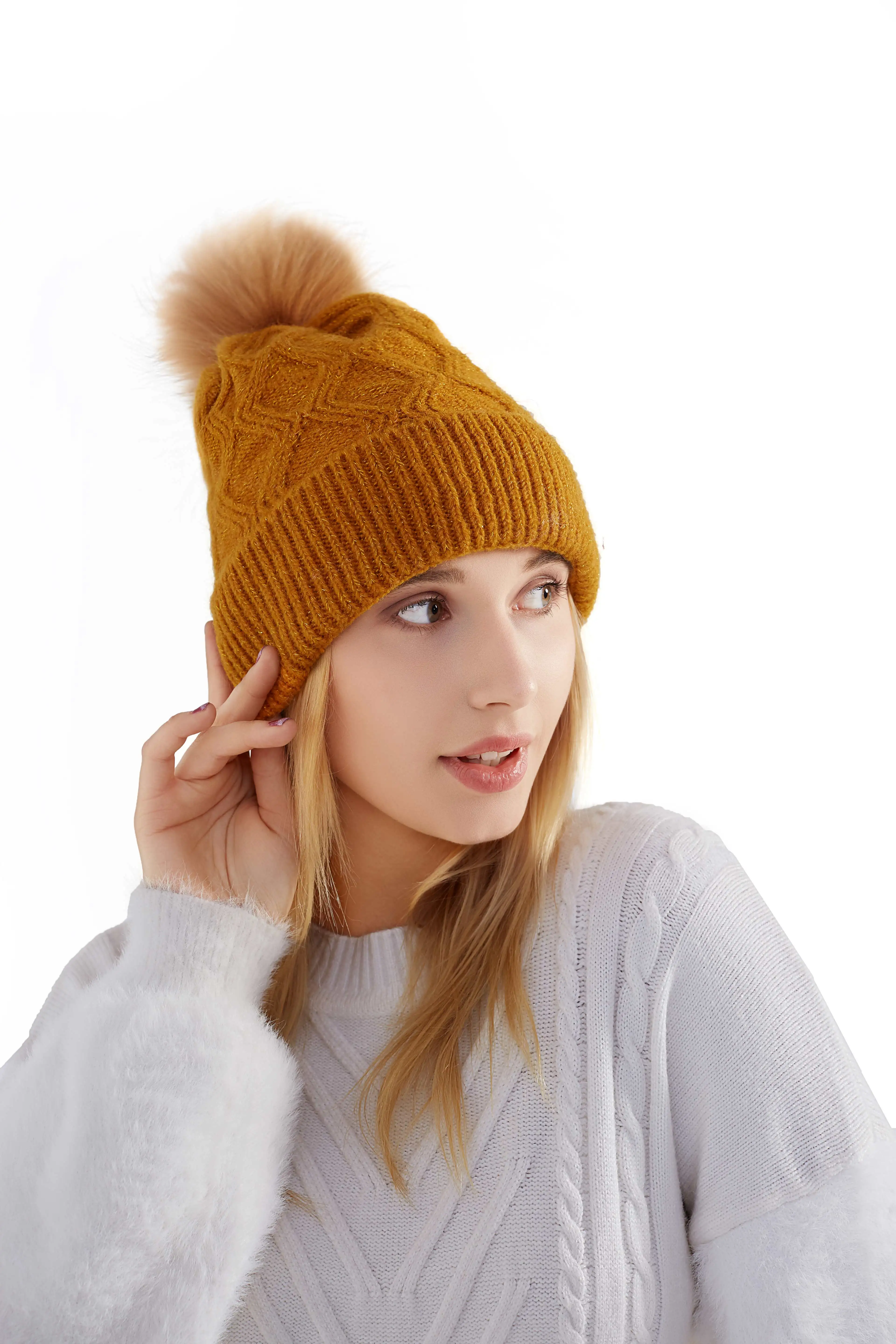 2021新款成人针织小钻帽冬帽帽真浣熊绒毛帽ertugul设计师帽子 - buy