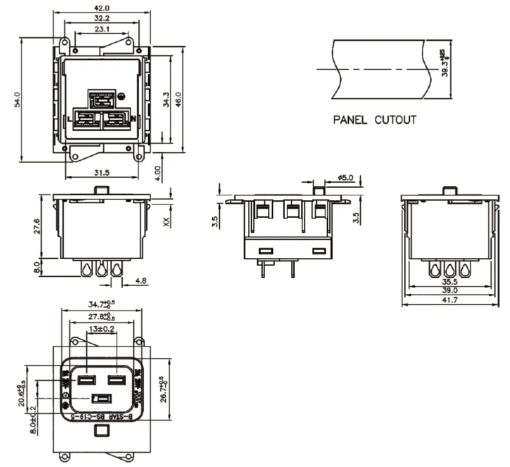 IEC 320 C13 Panel Mount Female Connector - Locking Socket for PDU