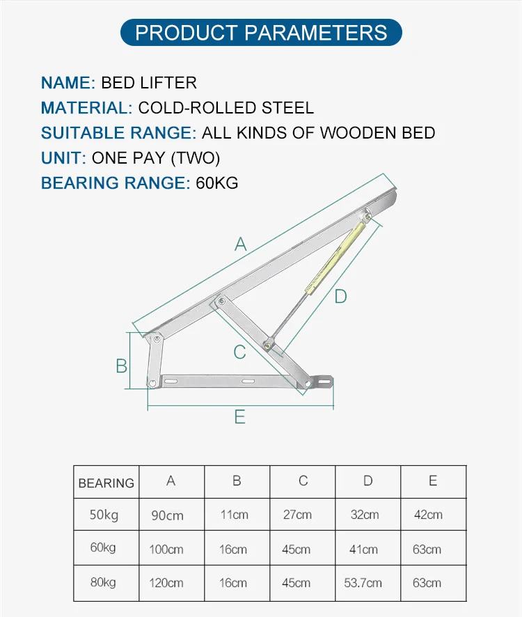 Heavy Duty Bed Hydraulic Lift Mechanism Gas Spring For Murphy Beds Vt