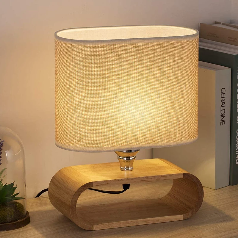 Bedside wooden european fabric  recharging table lamp