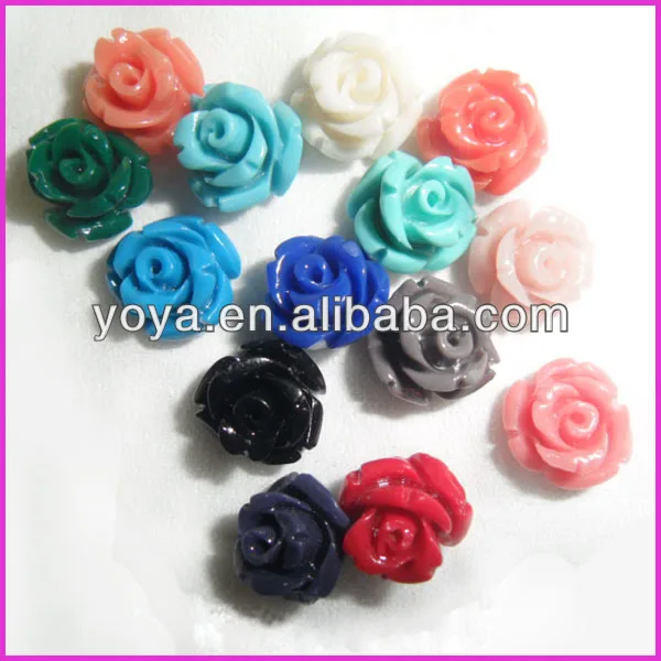Half drilled synethic carved coral rose beads,half drill hole coral flower beads.JPG