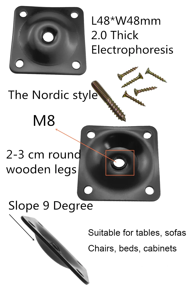 Cheap Steady Slope 9 Degree Table Legs Black Nordic Small Sofa Leg Mount Plate