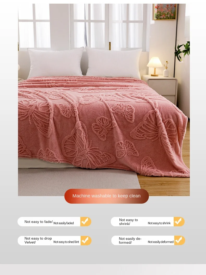 New Knitted Flannel Taffeta Fleece Butterfly Flower Stereo Jacquard Eco-friendly 100% Polyester All-Season Bedding Travel Nap manufacture