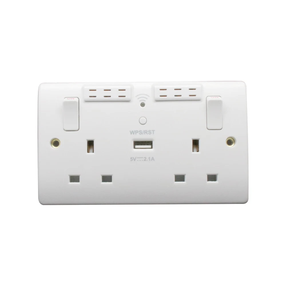 13A 2gang Wi-Fi Socket Range Extender with USB