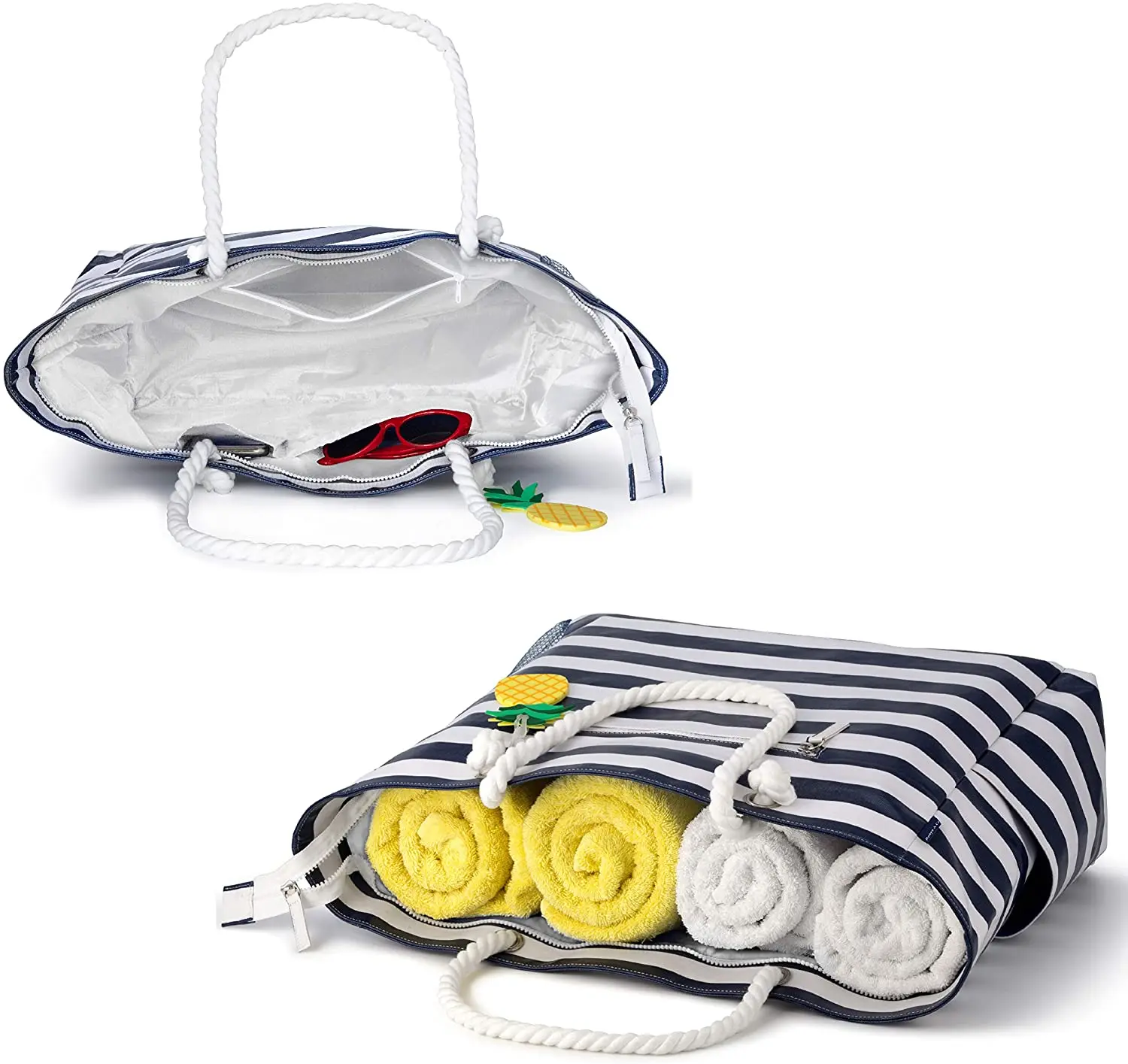 Large Beach Bag Waterproof Canvas Beach Tote With Top Zipper6 Pockets