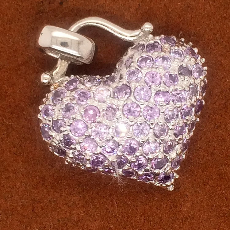 Amazing Beautiful Cute Purple Cz Heart Shape Ladies Wholesale Pendant Pave Settings