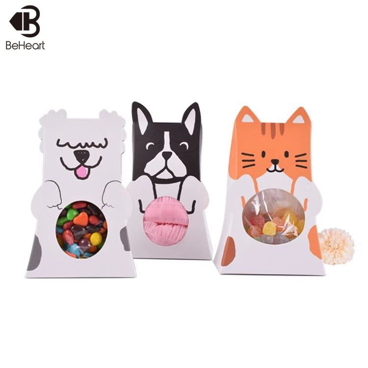 Beheart Usine Logo Personnalise Imprime Couleurs Emballage Cadeau Chien Chat En Forme De Boite A Bonbons Pliante En Papier Pour Enfants Mignon Fenetre Bonbons Boites Buy Enfants Papier Fenetre Mignon Bonbons