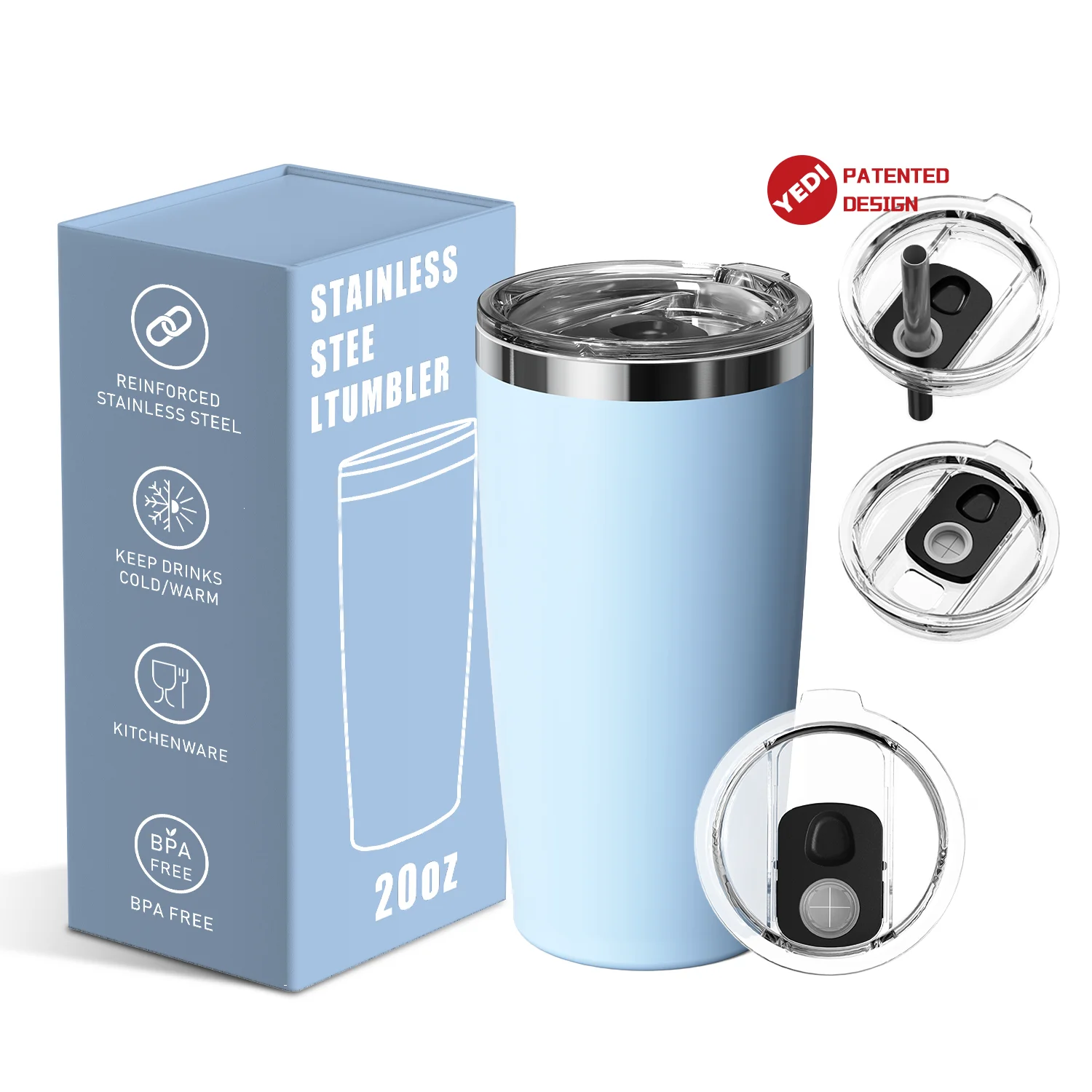 Factory Custom Logo Double Wall Insulated Travel Coffee Mug with Lid 20oz Stainless Steel Tumbler Cups details