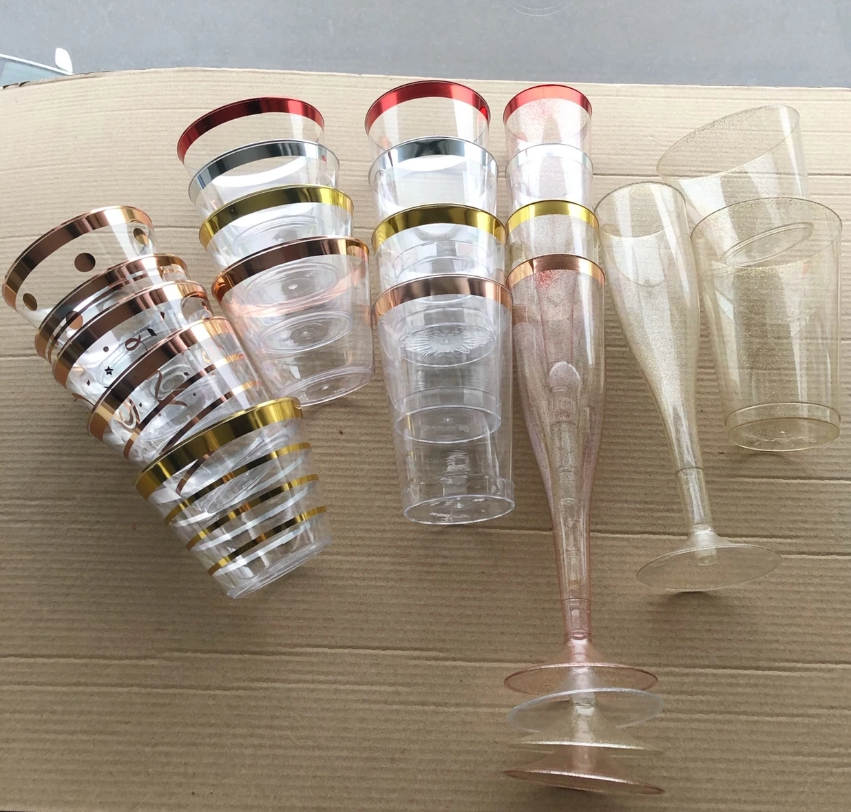 Rose Gold Rimmed Plastic Cups 9/10/12/14/16 Oz Clear Old Fashioned