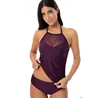 2019 Mesh Ruched Bathing Suits Halter Sexy Tankini High Waist Bikini Girls