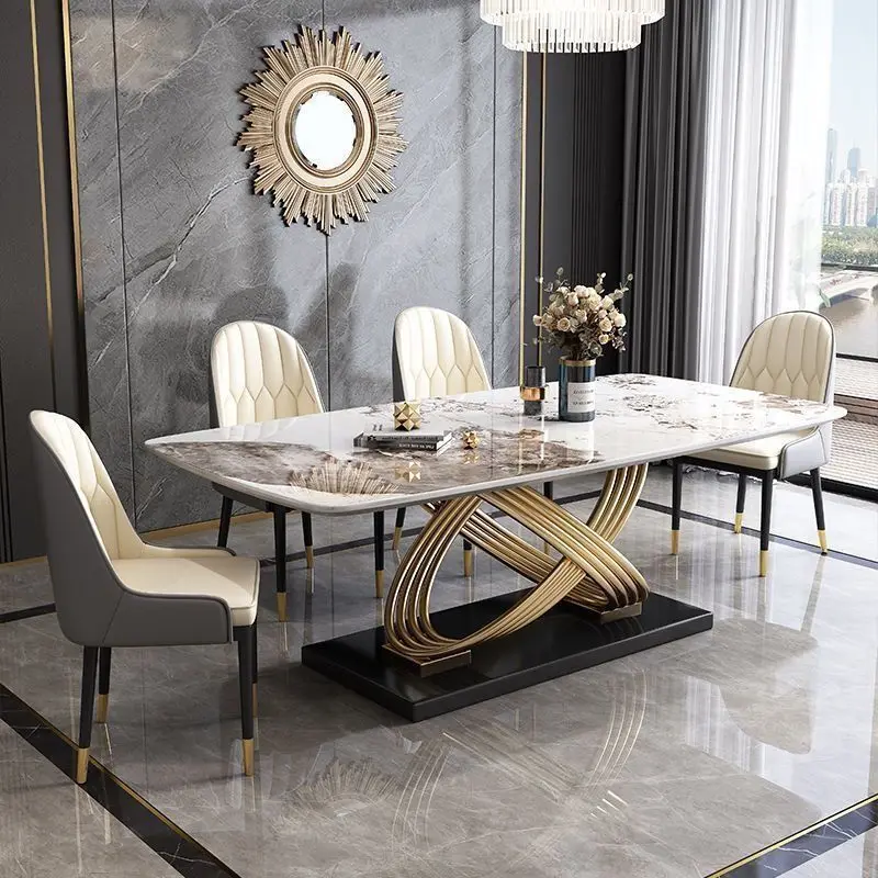Luxury Modern Stainless Steel Dining Table Set with Golden Base ...