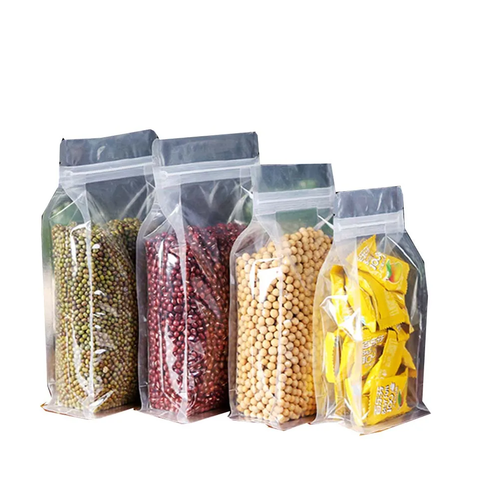 拉链顶部塑料可重复使用的透明平底咖啡豆零食包装袋