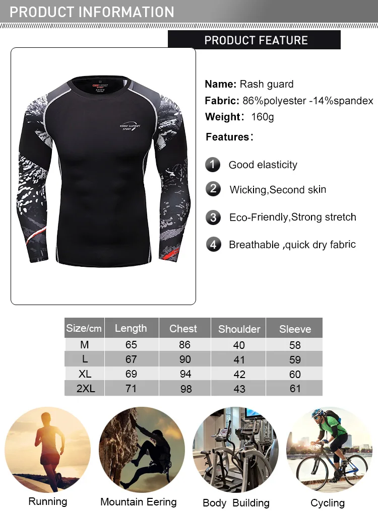 Custom logo rash guard with rubber band men mma sports clothing