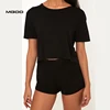 MGOO OEM Solid Color Black Loungewear Women Short Sleeve Pijamas Basic Sleepwear Custom Design