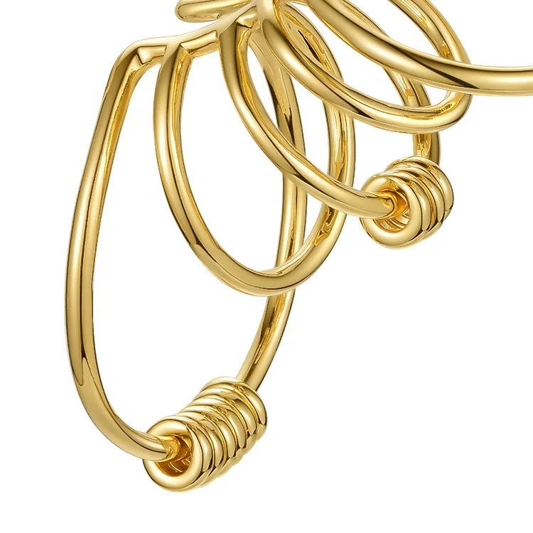 Fashion18K Gold Plated Brass Jewelry Multi-loop Lines Design No Ear Hole Ear Bone Clip Ear Clip Earrings E201174