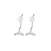Two wearing methods 925 sterling silver Mermaid tail with Shell Pearl Stud Earrings for women