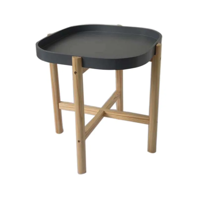 Plastic Round Coffee Wood Leg Table Black Storage Modern For Living Room