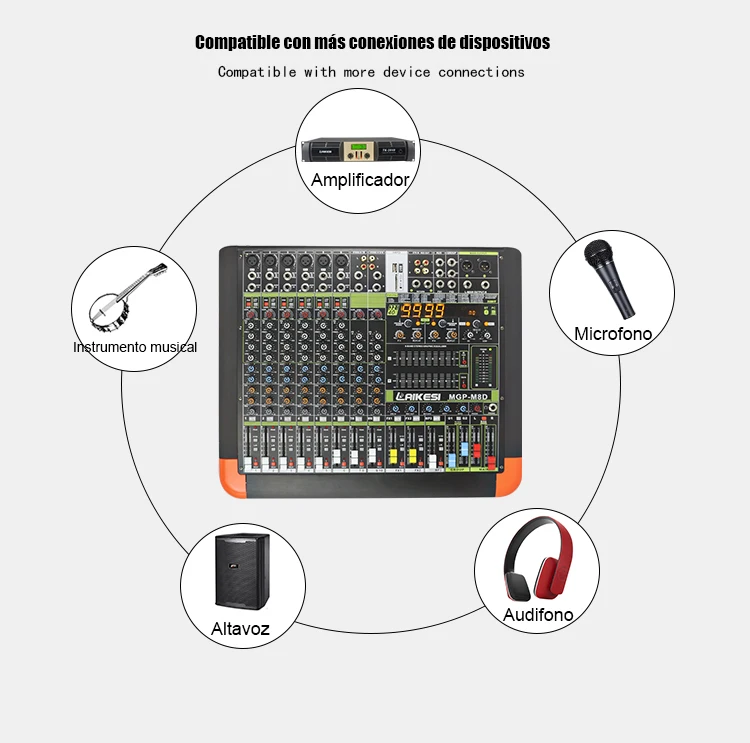 Consola de Audio Doble Efectos 99DSP Mezclador con contacto inalámbrico USB