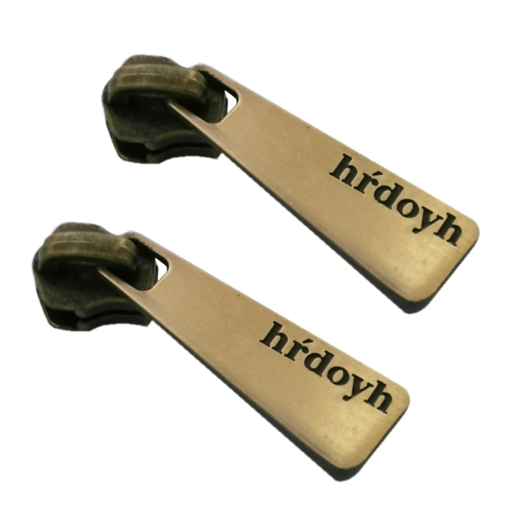 Custom Engraved Logo Metal Zipper Pulls , Custom Made Metal Zip Slider Pull For Handbag Garment