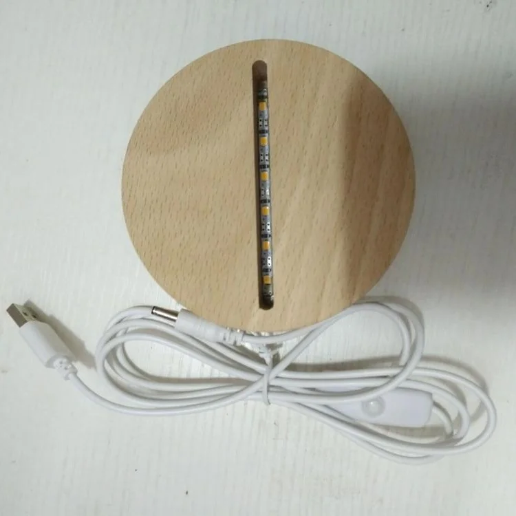 Acrylic Led Base For 3d Lamp,Circle Wooden Base Battery And Usb Cable ...
