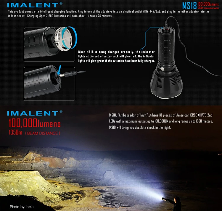 Imalent Ms18 Brightest Flashlight 100,000 Lumens,1350 Meters