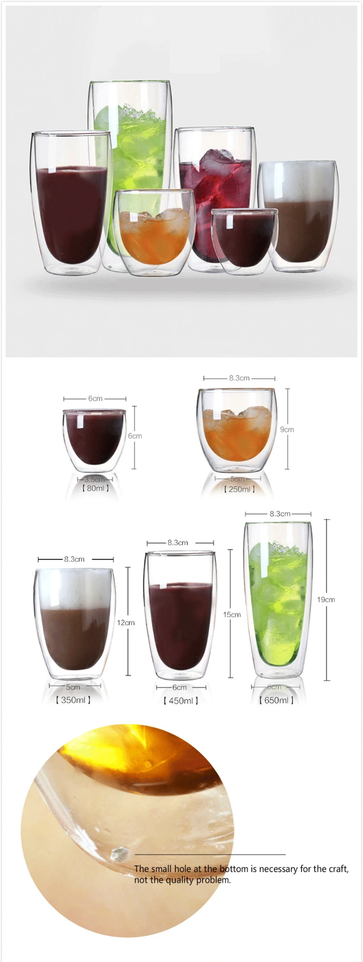 650ml Large Capacity Glass Cup Water Tea Coffee Drinking Glass Tumbler Double Wall Cup