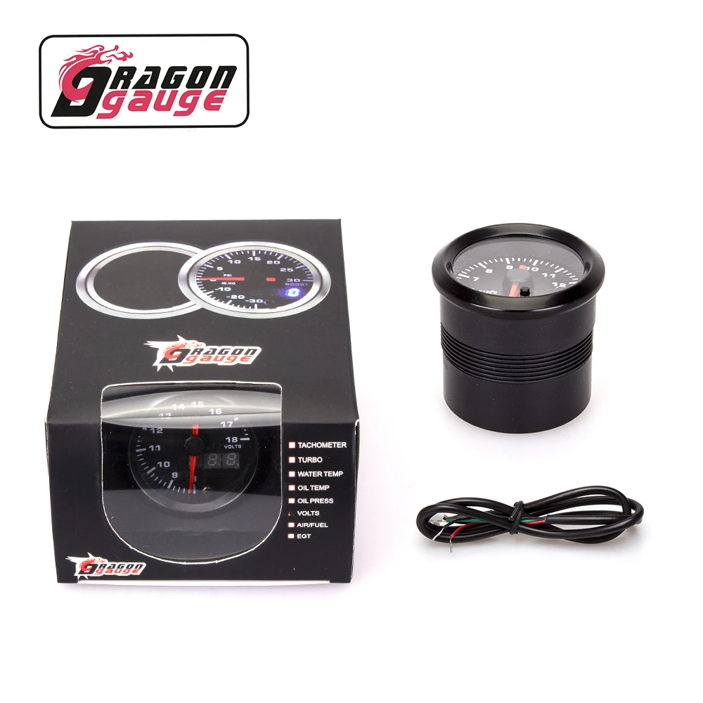 Dragon Gauge 12v 2" 52mm 818 Voltage High Speed Black 7 Colors Led