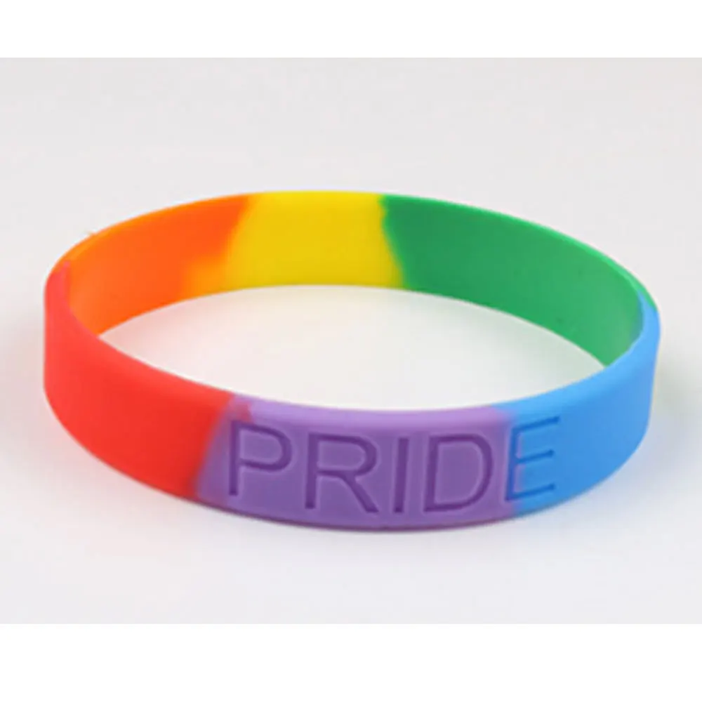 Fashion Trendy Silicone Rubber Rainbow Band Transgender Lesbian Pride