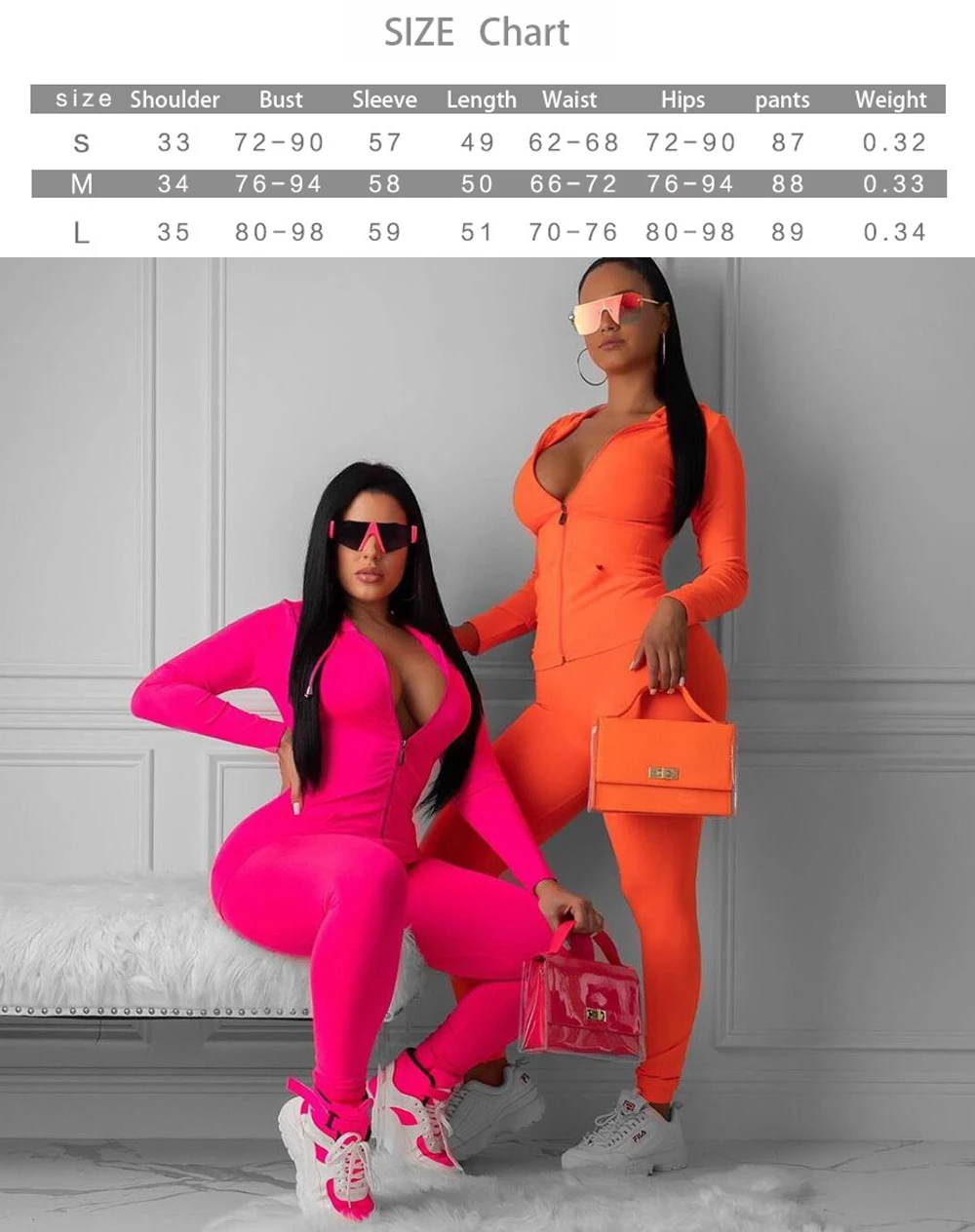 Wefans Neon Orange Women Two Piece Outfits Sports Tracksuits Fall Long