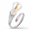 Lotus Fun Real Sterling Silver Natural Handmade Designer Fine Jewelry Calla Lily Flower Ring Adjustable Rings