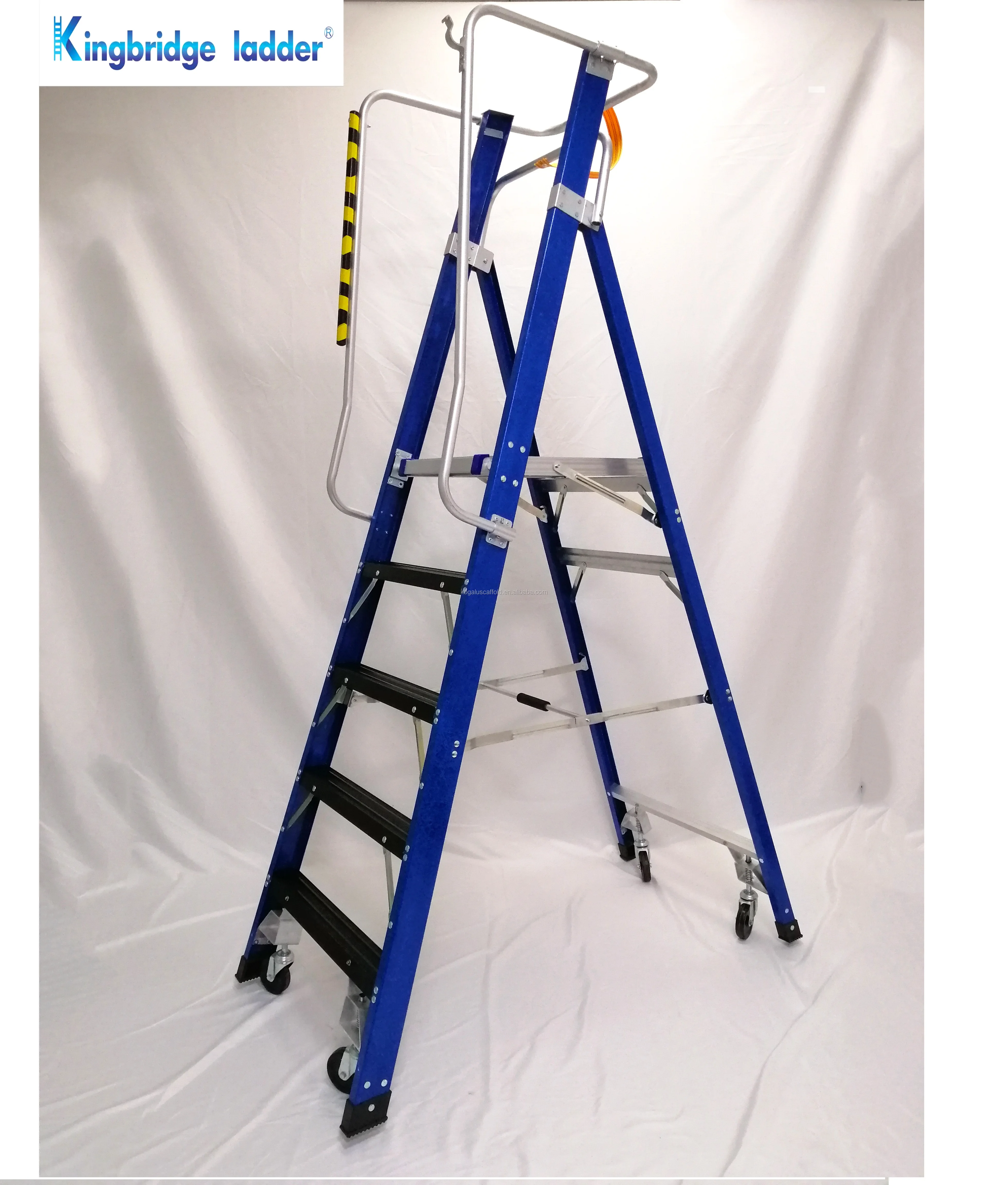 Portable Fiberglass Platform Ladder with Handrail - Mobile, Foldable ...